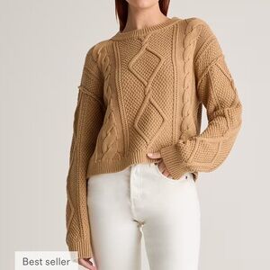 Quince Organic Cotton Cable Knit Crew Cropped Sweater, Large